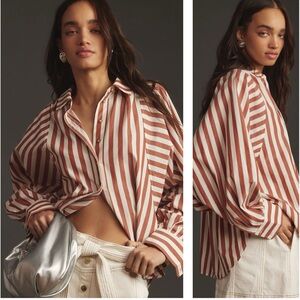 Anthropologie Red and White Striped Button Down Shirt
